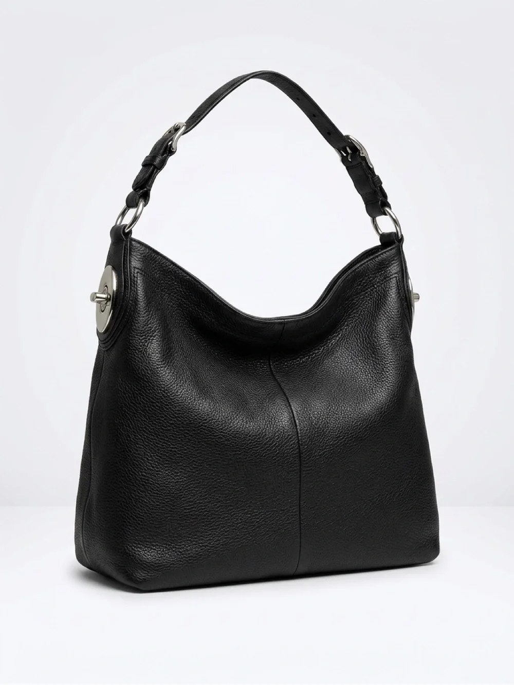 Coach Black Pebbled Leather Penelope Hobo Bag F16535 Silver Turnlock